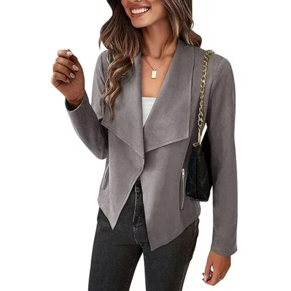 Pretty Garden Gray Faux Suede Open Front Jacket M - Picture 10 of 10